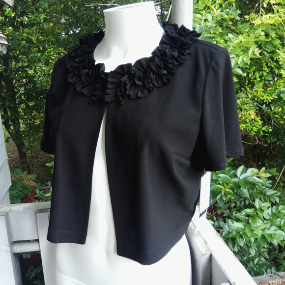 Vintage 90s Y2k Goth Ruffle Black Open front Crop Top - Picture 3 of 8